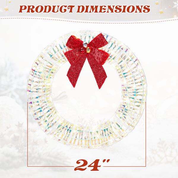 24” Pre-Lit Iridescent Christmas Wreath with Red Bow