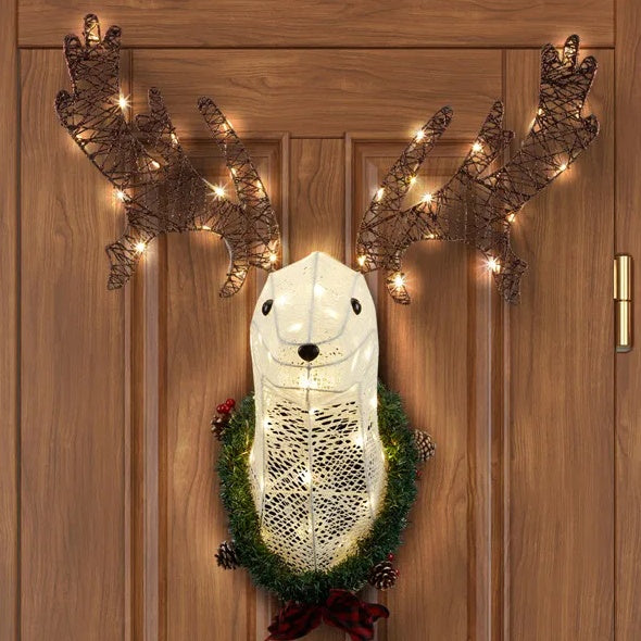 Lighted Christmas Reindeer Head – 39" Pre-Lit 3D Wreath