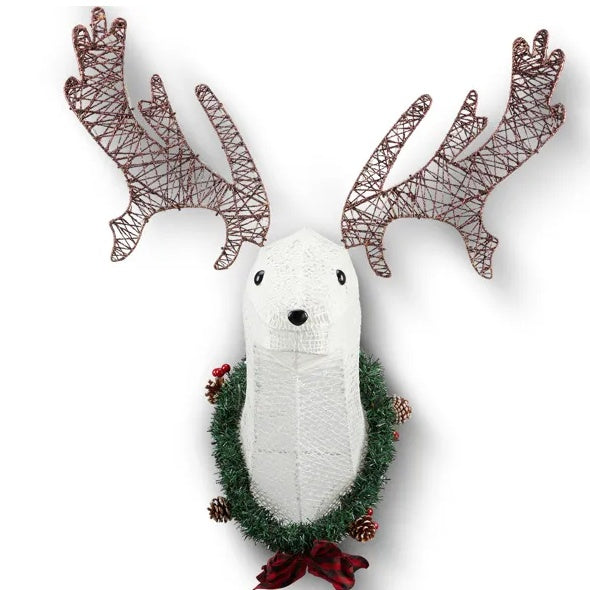 Lighted Christmas Reindeer Head – 39" Pre-Lit 3D Wreath