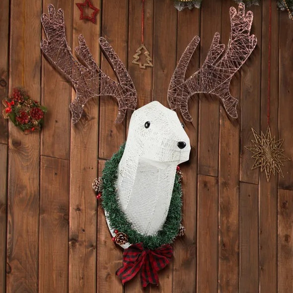Lighted Christmas Reindeer Head – 39" Pre-Lit 3D Wreath