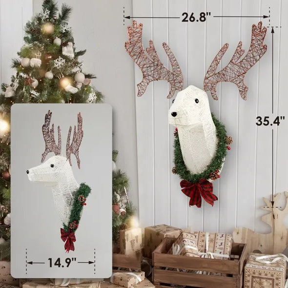 Lighted Christmas Reindeer Head – 39" Pre-Lit 3D Wreath