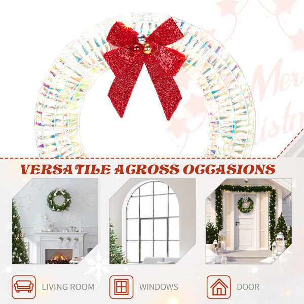 24” Pre-Lit Iridescent Christmas Wreath with Red Bow