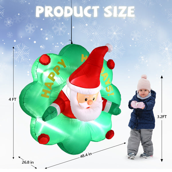 4FT Inflatable Santa Claus Window Wreath with LED Lights