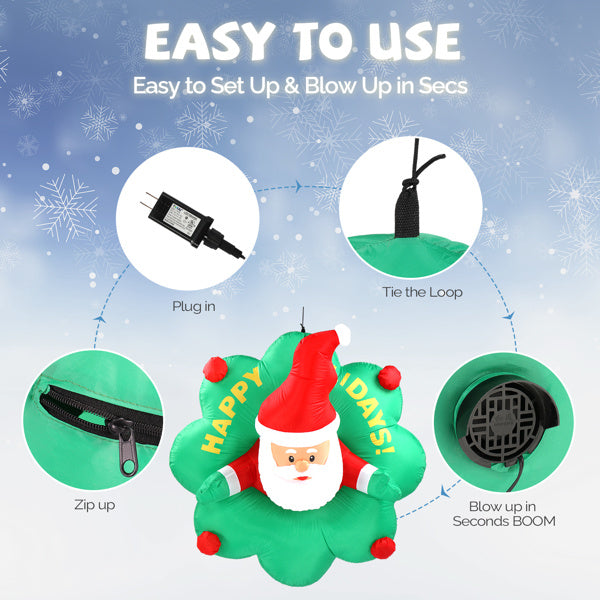 4FT Inflatable Santa Claus Window Wreath with LED Lights