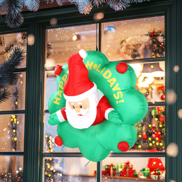 4FT Inflatable Santa Claus Window Wreath with LED Lights