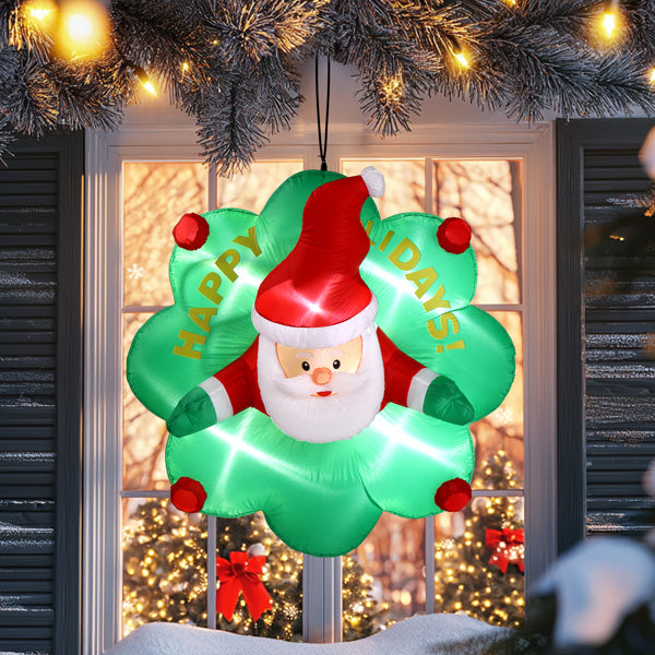 4FT Inflatable Santa Claus Window Wreath with LED Lights