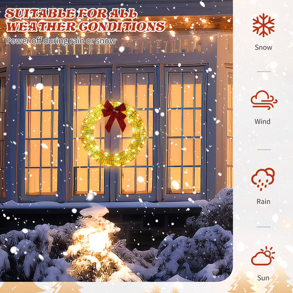 24” Pre-Lit Iridescent Christmas Wreath with Red Bow