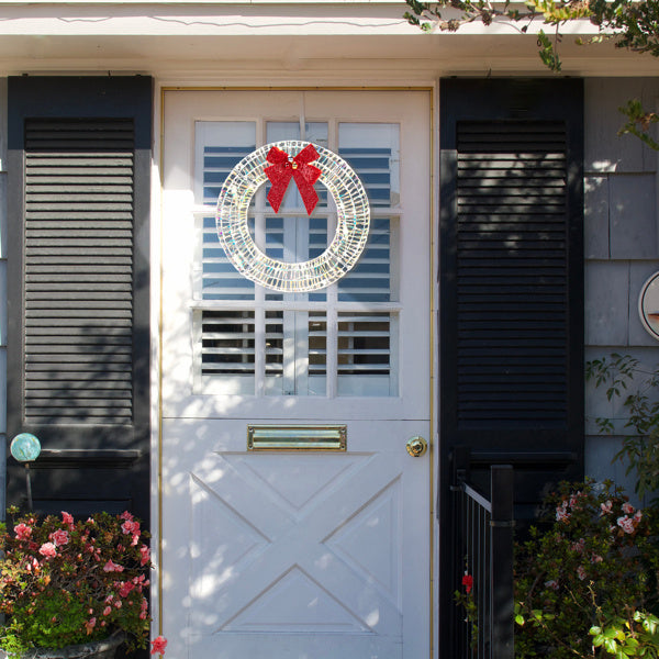 24” Pre-Lit Iridescent Christmas Wreath with Red Bow