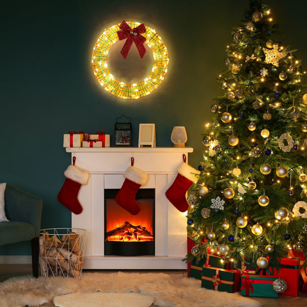 24” Pre-Lit Iridescent Christmas Wreath with Red Bow