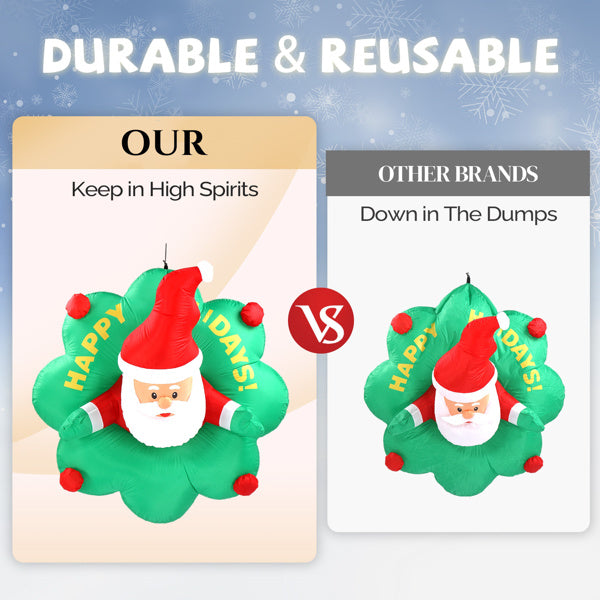 4FT Inflatable Santa Claus Window Wreath with LED Lights