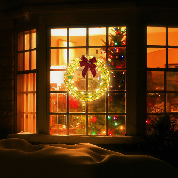 24” Pre-Lit Iridescent Christmas Wreath with Red Bow